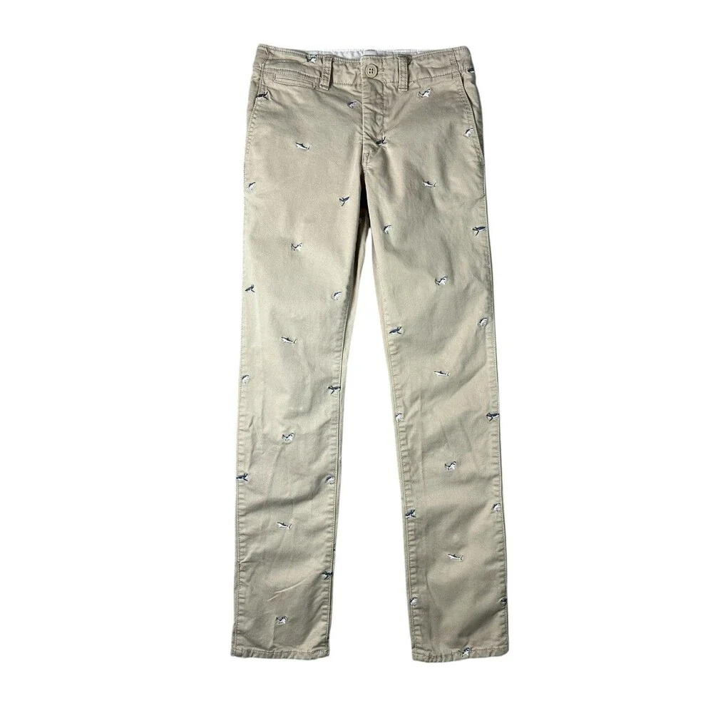 GAP Kids Boys Preppy Shark Embroidered Khaki Chino Adj Waist Pants  Size 14 slim